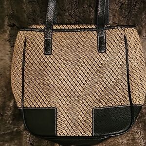 Black and Tan Tote with Contrast Stitching and Quality Finish